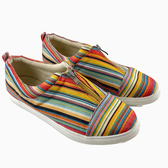 Volatile Shoes - Volatile Multicolor Striped Slip-on Zip Up Canvas Sneakers